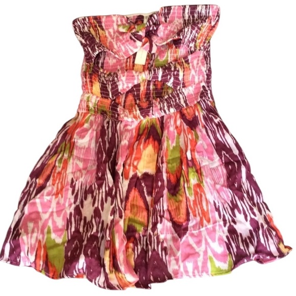 NWT By Anthropologie Purple Motif Strapless Reversible Smocked Mini Dress - Picture 4 of 9